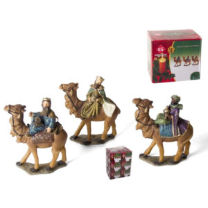 CONJUNTO 3 REYES MAGOS CON CAMELLO RESINA 11CM