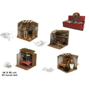 CABAÑA PESEBRE CON 10 LED 14.5x14x14cm