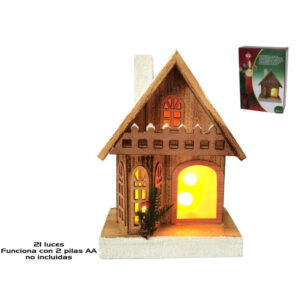 CASA MADERA CON LUCES 33CM