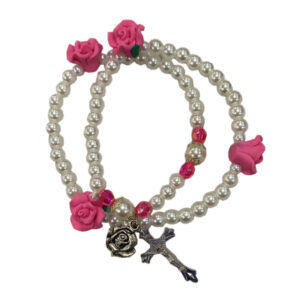 PACK 12 PULSERA ROSARIO PERLAS CON ROSAS