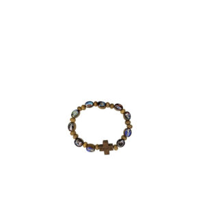 PULSERA MADERA CON SANTOS Y CRUZ