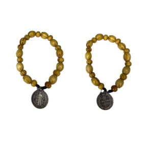 PACK 12 PULSERA MADERA CON MEDALLA SAN BENITO