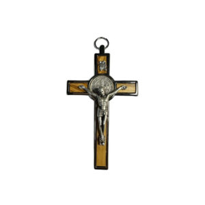 CRUCIFIJO SAN BENITO PLATA CON MADERA 14CM