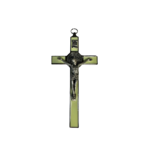 CRUCIFIJO SAN BENITO PLATEADO LUMINOSO 20.5X10CM